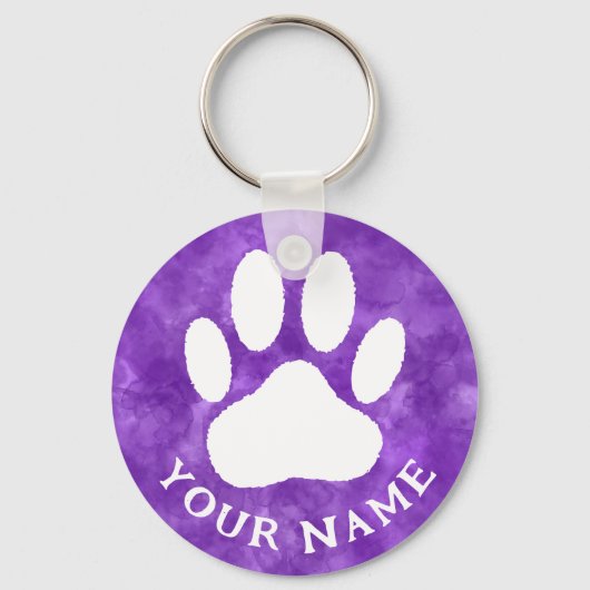 Witte Poot Print Aangepaste Tekst Paarse Waterverf Sleutelhanger (Voorkant)