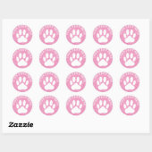 Witte Poot Print Aangepaste Tekst Roze Waterverf Ronde Sticker (Vel)