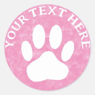 Witte Poot Print Aangepaste Tekst Roze Waterverf Ronde Sticker