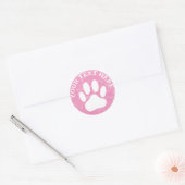 Witte Poot Print Aangepaste Tekst Roze Waterverf Ronde Sticker (Envelop)