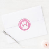 Witte Poot Print Aangepaste Tekst Roze Waterverf Ronde Sticker (Envelop)