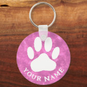 Witte Poot Print Aangepaste Tekst Roze Waterverf Sleutelhanger (Achterkant)