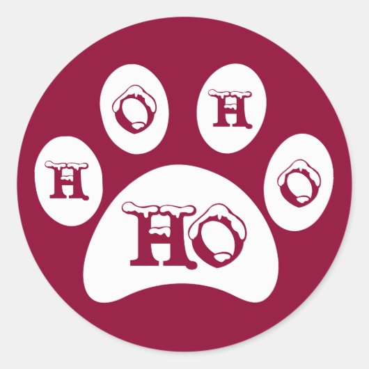 Witte poot print met sneeuw bedekt "Ho, Ho, Ho" Ronde Sticker (Voorkant)