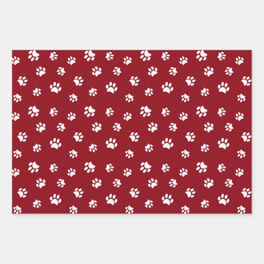 Witte Poot Prints Patroon op Rood Groen Blauw Inpakpapier Vel (Voorkant)