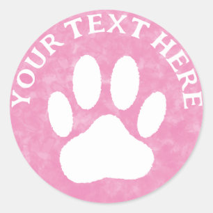 Witte pootafdruk aangepaste tekst roze huisdier wa ronde sticker