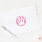 Witte pootafdruk aangepaste tekst roze waterverf v ronde sticker (Envelop)