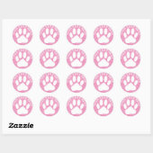 Witte pootafdruk aangepaste tekst roze waterverf v ronde sticker (Vel)