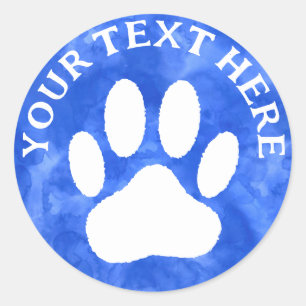 Witte pootafdruk bewerkbare tekst blauwe aquarel ronde sticker