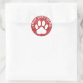 Witte pootafdruk bewerkbare tekst rode aquarel ronde sticker (Tas)