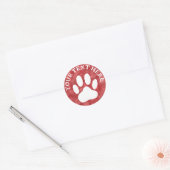 Witte pootafdruk bewerkbare tekst rode aquarel ronde sticker (Envelop)