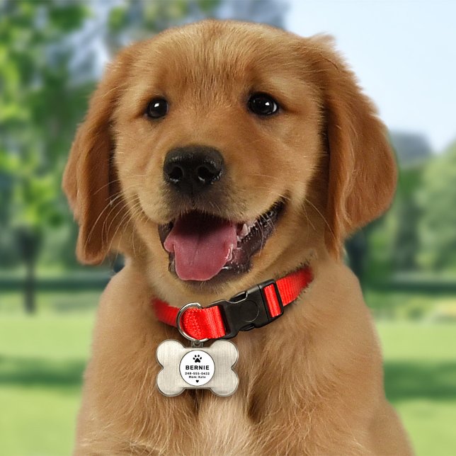 Witte pootafdruk hond bot monogram huisdieren naamplaatje (Creator heeft geüpload)