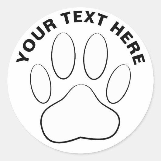 Witte Pootafdruk Tekening Aangepaste Tekst Ronde Sticker (Voorkant)