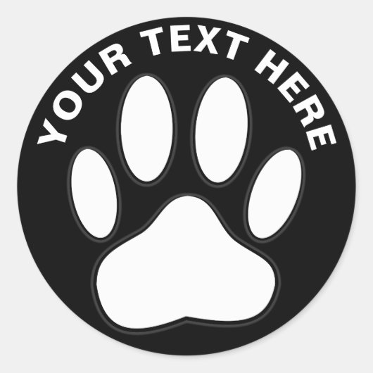 Witte pootafdruk tekening aangepaste tekst ronde sticker (Voorkant)
