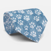 Witte pootafdrukken op blauw – Rustieke huisdierli Stropdas (Opgerold)
