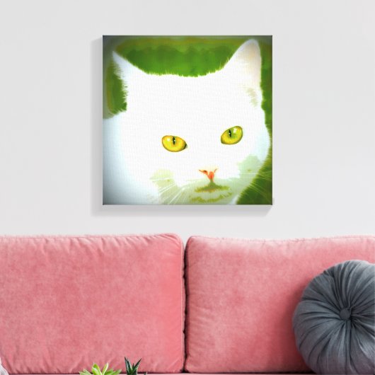witte pootkat canvas afdruk (Insitu (Woonkamer))