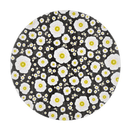 Witte Poppies Glas Snijplank (5 maten) (Voorkant)