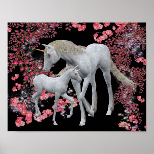 Witte Poster van Unicorn en Foal Fantasy (Voorkant)
