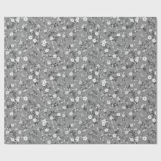 Witte posy print op grijs cadeaupapier (Vlak)