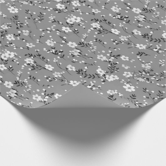 Witte posy print op grijs cadeaupapier (Hoek)