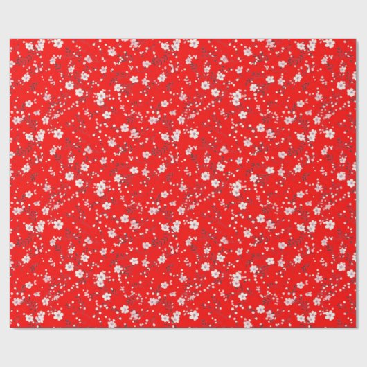 Witte posy print op rood cadeaupapier (Vlak)