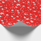 Witte posy print op rood cadeaupapier (Hoek)