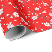 Witte posy print op rood cadeaupapier (Rol Hoek)