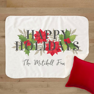 Witte Prettig Kerstfeest Poinsettia Familienaam Sherpa Deken