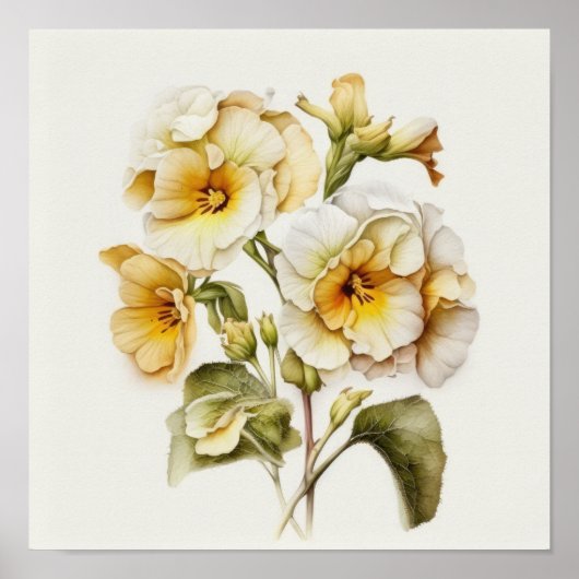 Witte Primrose Flowers Art Print Poster (Voorkant)