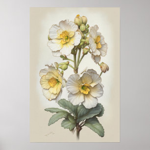 Witte Primrose Flowers Art Print Poster
