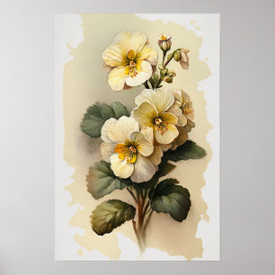 Witte Primrose Flowers Art Print Poster