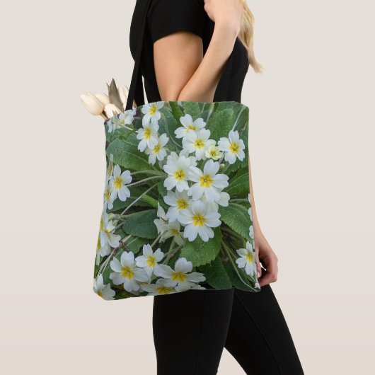 Witte Primroses Floral Tote Bag (Dichtbij)