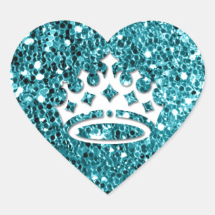 Witte prinses kroon op Aqua Glitter Look Hart Sticker