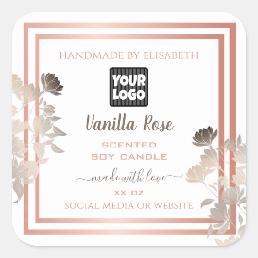 Witte Product Labels met Logo en Roos Gold Lijst (Voorkant)