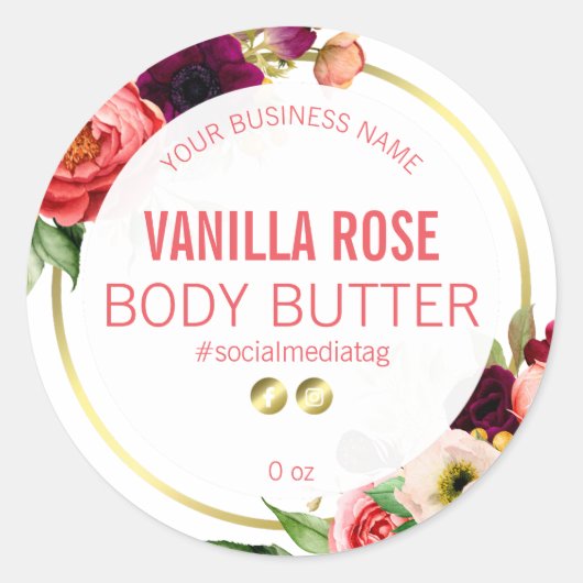 witte productetiketten met bloemen ronde sticker (Voorkant)