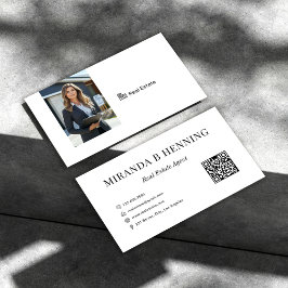 Witte professionele vastgoedmakelaar foto QR-code Visitekaartje