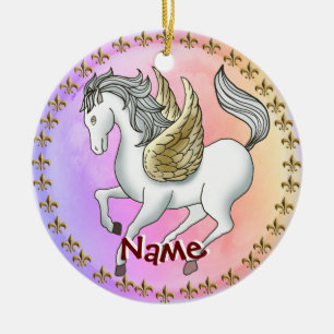 Witte Pronkende Pegasus Eenhoorn Keramisch Ornament