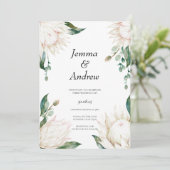 Witte Protea Elegante Bloemen Groen Huwelijk Kaart (Staand voorkant)
