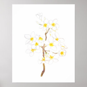 Witte pruimen bloemen inkt en water poster