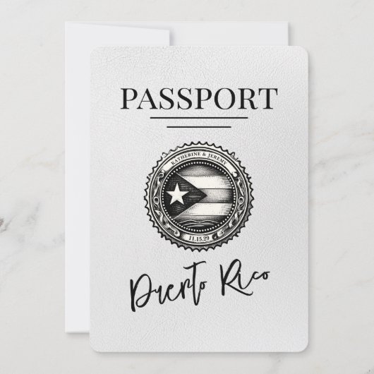 Witte Puerto Rico Paspoort bruiloft Kaart (Achterkant)