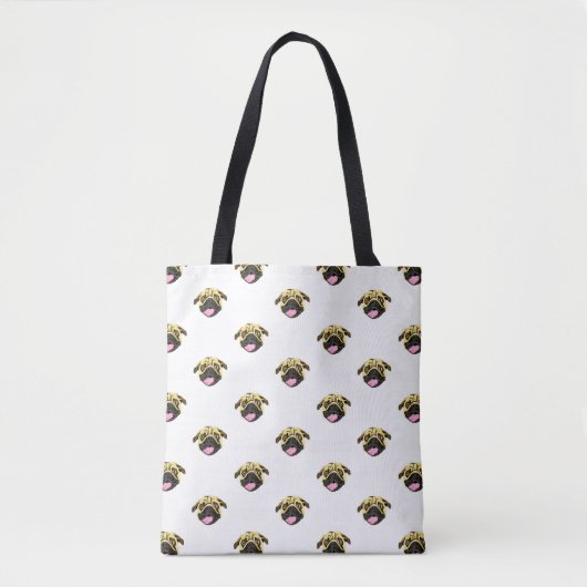 Witte Pug Print Boodschappentas Tote Bag (Voorkant)