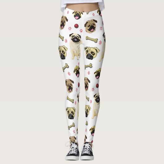 Witte Pug Print Leggings (Voorkant)