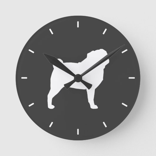 Witte Pug Silhouet Ronde Klok (Voorkant)