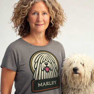 Witte Puli of Komondor Schattigee Mop Dog met Drea T-shirt