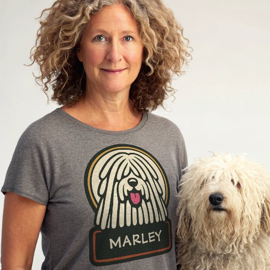 Witte Puli of Komondor Schattigee Mop Dog met Drea T-shirt