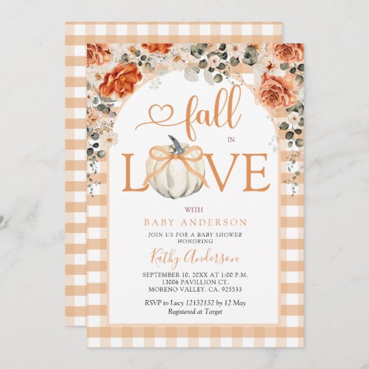 Witte Pumpkin Bow Herfst in Liefde Baby shower Kaart (Voorkant / Achterkant)