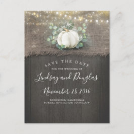 Witte Pumpkin Rustic Save the Date Aankondigingskaart