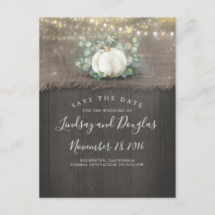 Witte Pumpkin Rustic Save the Date Aankondigingskaart