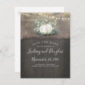 Witte Pumpkin Rustic Save the Date Aankondigingskaart (Voorkant / Achterkant)