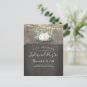 Witte Pumpkin Rustic Save the Date Aankondigingskaart (Staand voorkant)