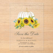 Witte Pumpkin Zonnebloemen Huwelijk Save the Date Acryl Uitnodigingen (Voorkant)